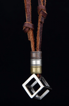 Leather Necklace for Men with Metal Cube Pendant