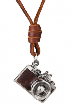 Leather Necklace for Men with Camera Shaped Pendant