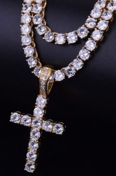 Men's Cross Shaped Rhinestones Decorated Pendant Necklace